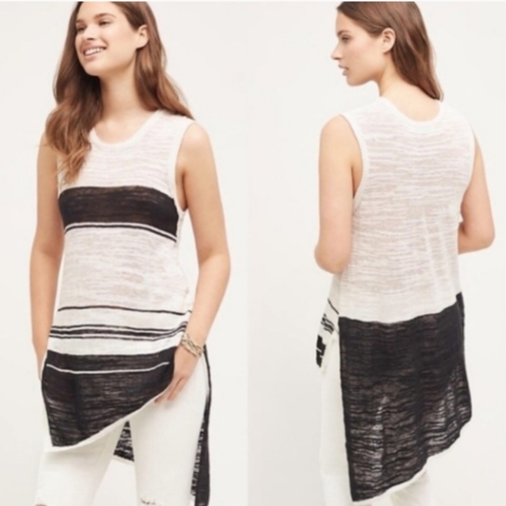 Left of Center Anthropologie Wide Stripe Tunic Top Sz M